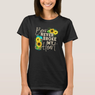 Beer Never Broke My Heart Sunflower Leopard Print  T-Shirt