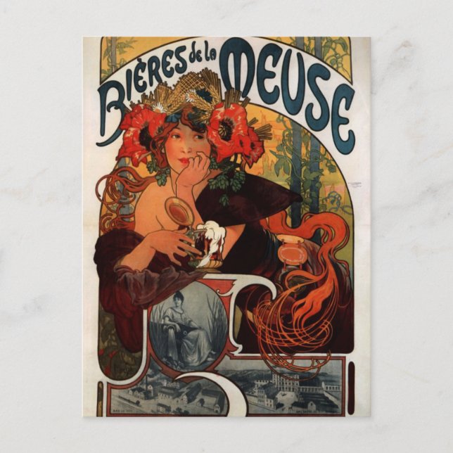 Beer of the Meuse by Alphonse Mucha Postcard (Front)