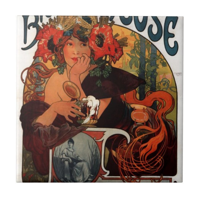 Beer of the Meuse by Alphonse Mucha Tile (Front)