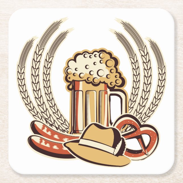 Beer Oktoberfest Graphic Square Paper Coaster (Front)