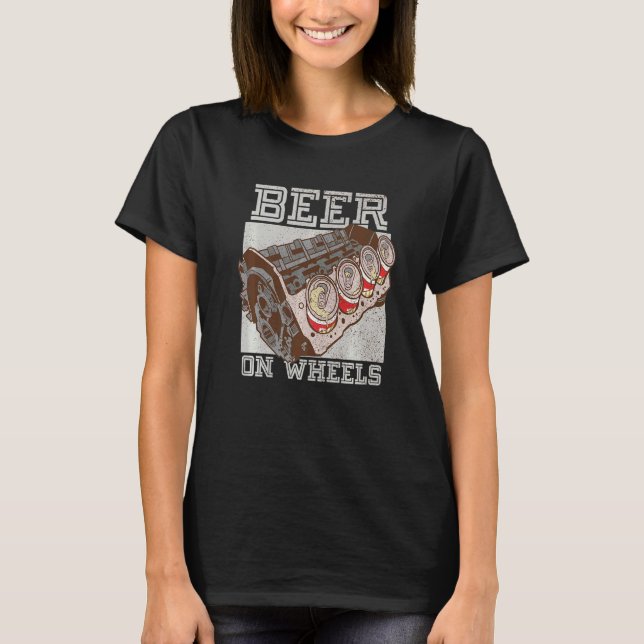 Beer On Wheels Beer Barrel Drinking T-Shirt (Front)