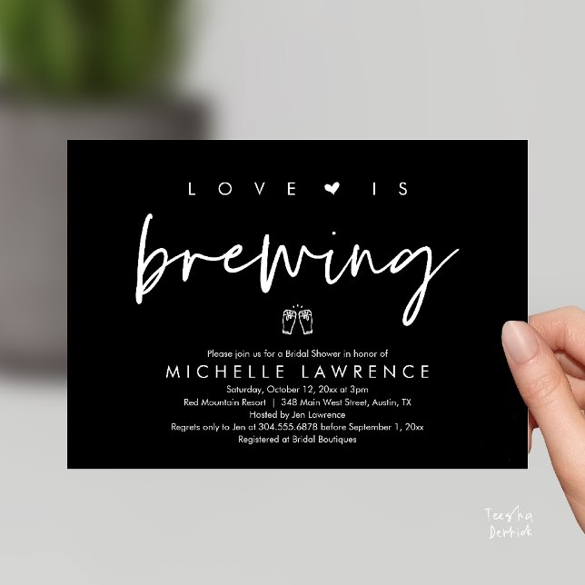 Beer Party Bridal Shower, Love is brewing Invitation (Beer Party Bridal Shower, Love is brewing Invitation card modern romance classy black white)