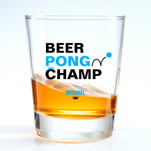 Beer Pong Champ Champion Blue & Black Shot Glass