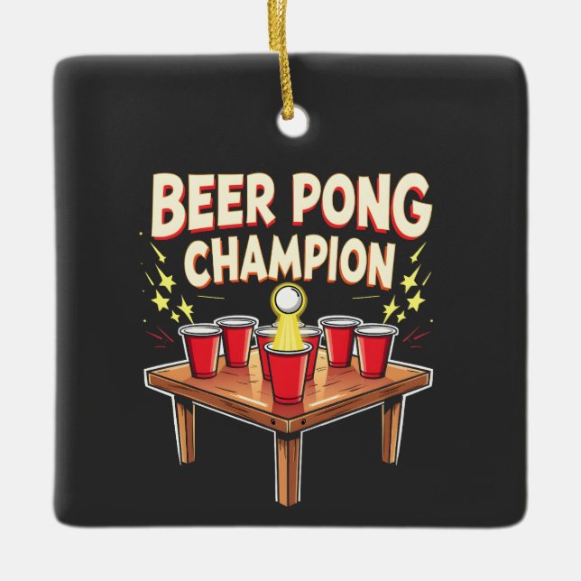 Beer Pong Champion Ping Pong Drinking Ceramic Ornament (Front)