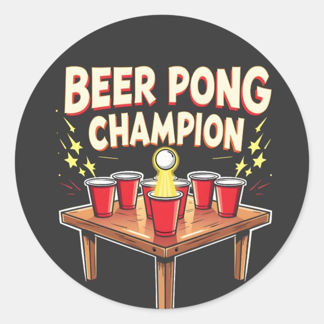 Beer Pong Champion Ping Pong Drinking Classic Round Sticker (Front)