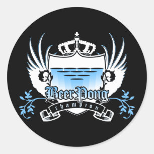 beer pong champion royal crest classic round sticker