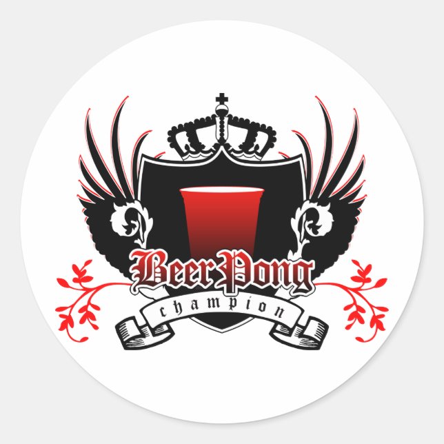 beer pong champion royal crest classic round sticker (Front)