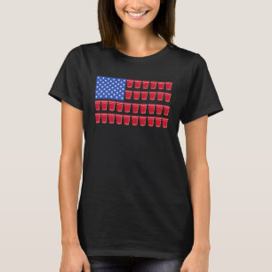 Beer Pong Drinking American Flag Red Solo Cups T-Shirt