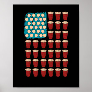 Beer Pong Drinking Game American Flag 4th Of july Poster