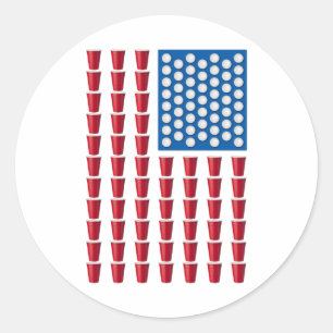 Beer Pong Drinking Game American Flag Classic Round Sticker