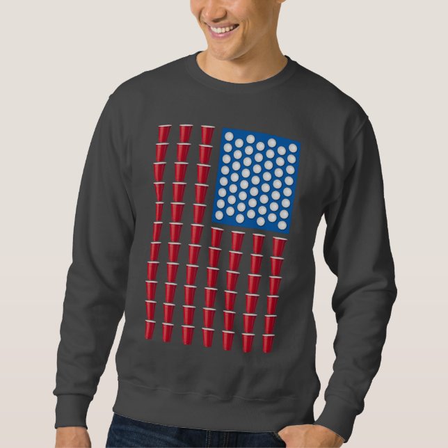 Beer Pong Drinking Game American Flag Sweatshirt (Front)