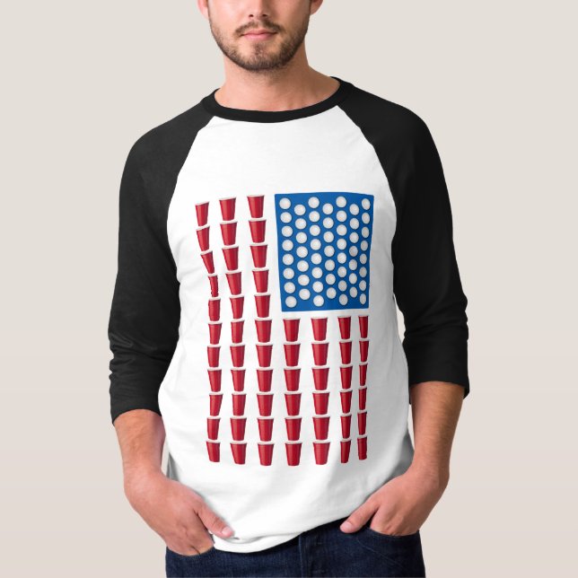 Beer Pong Drinking Game American Flag T-Shirt (Front)