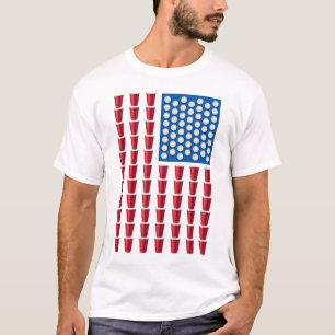 Beer Pong Drinking Game American Flag T-Shirt