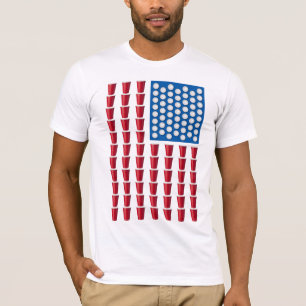 Beer Pong Drinking Game American Flag T-Shirt
