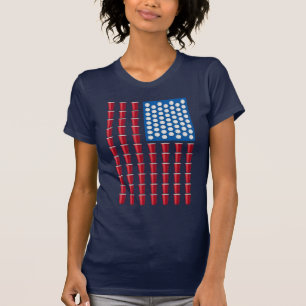 Beer Pong Drinking Game American Flag T-Shirt