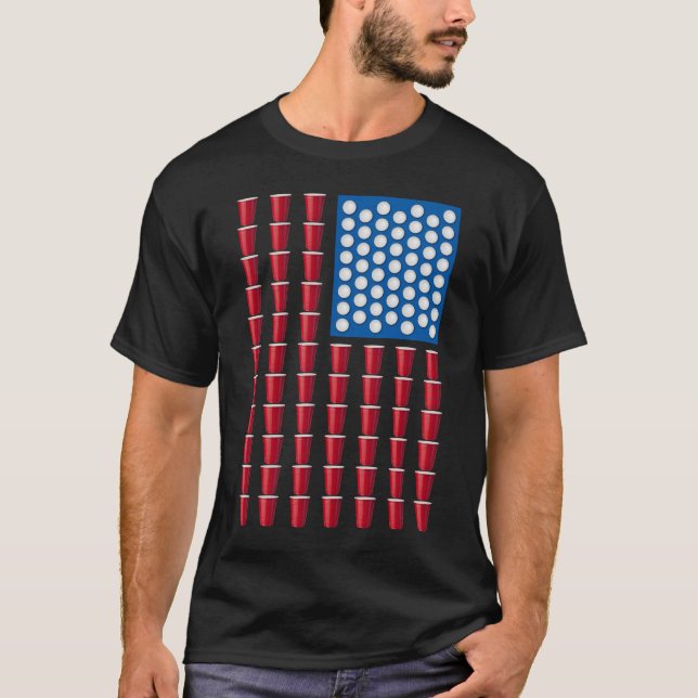 Beer Pong Drinking Game American Flag T-Shirt (Front)