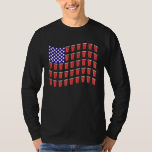 Beer Pong  Red Cup American Flag Usa July 4th T-Shirt