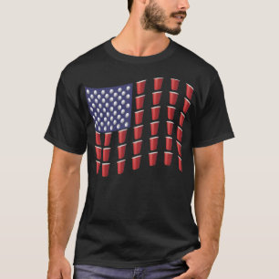 Beer Pong Red Solo Cup American Flag July 4th T-Shirt