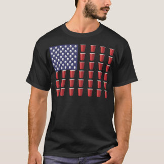 Beer Pong Red Solo Cup American Flag  July 4th T-Shirt