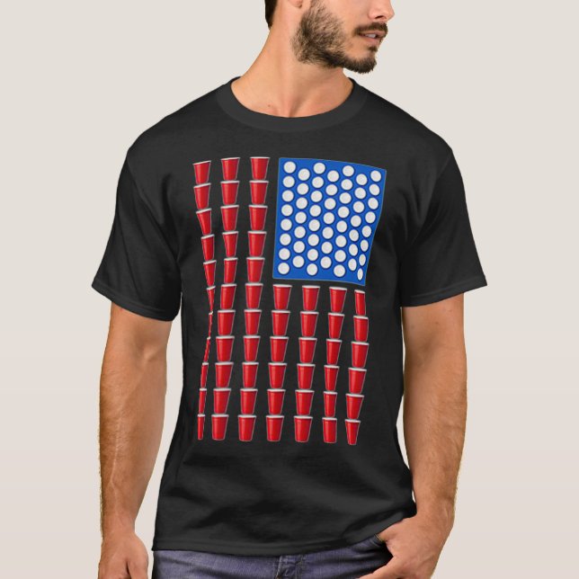 Beer Pong Red Solo Cup American Flag USA T-Shirt (Front)