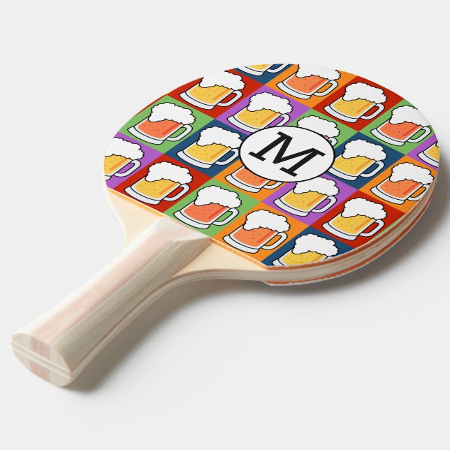 BEER Pop Art custom monogram ping pong paddle (Front Angle)