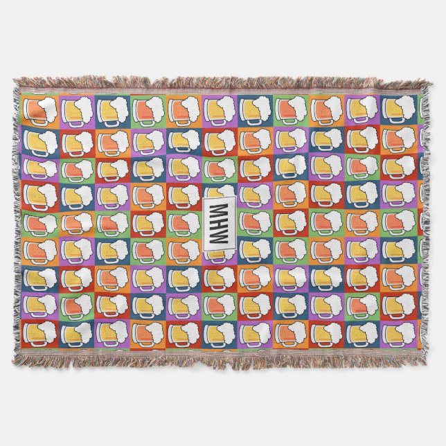 BEER Pop Art custom monogram throw blanket (Front)