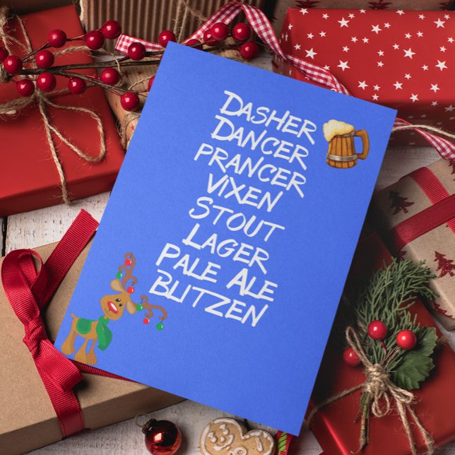 Beer Reindeer Names Rudolph Christmas Funny Holiday Card (Creator Uploaded)