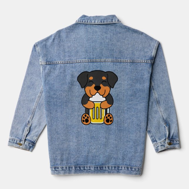 Beer  Rottweiler Dog  Denim Jacket (Back)
