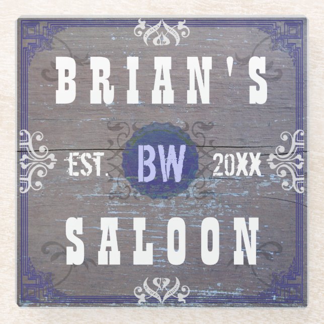 Beer Saloon Custom Home Bar Personalised Old West Glass Coaster (Front)
