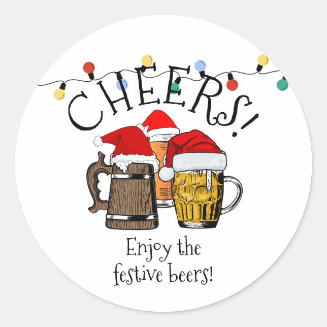 Beer Santa Claus Christmas Classic Round Sticker (Front)