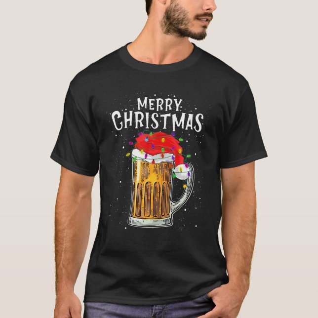 Beer Santa Tree Lights Christmas Pyjamas For Men X T-Shirt (Front)