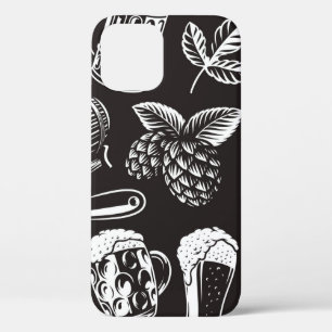 Beer seamless pattern in vintage styleart, backgro iPhone 12 case