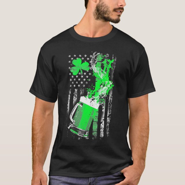 Beer Splash St Patrick's Day Shamrock Clover Ameri T-Shirt (Front)