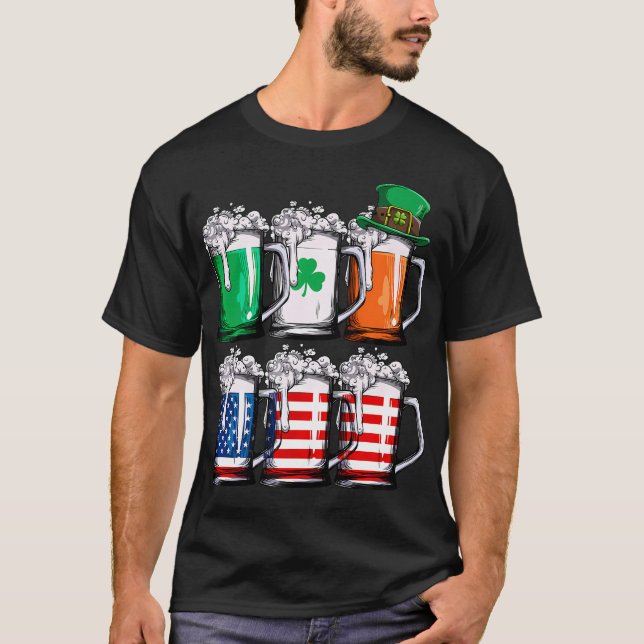 Beer St Patricks Day Men Irish American Flag Drink T-Shirt (Front)