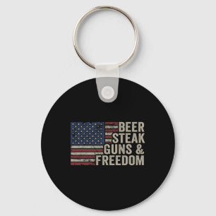 Beer Steak Guns And Freedom - 4th July Usa Flag Bb Key Ring