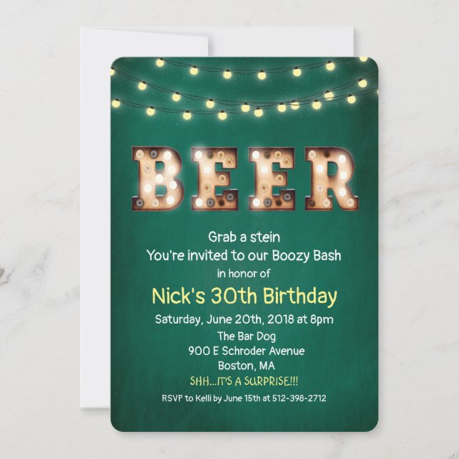 Beer String Lights Birthday Invitation (Front)