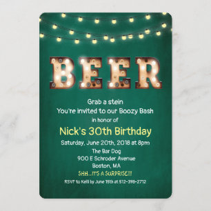 Beer String Lights Birthday Invitation