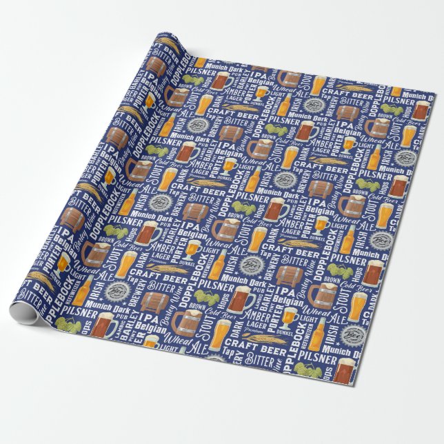 Beer Styles Blue Wrapping Paper (Unrolled)