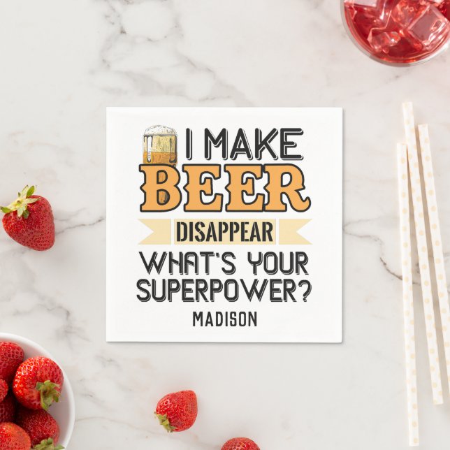 Beer Superpower custom name & colour Napkin (Insitu)