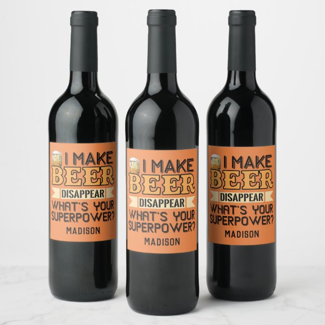 Beer Superpower custom name Wine Label (Bottles)