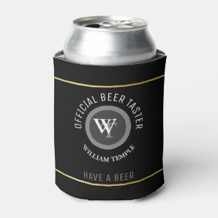beer taster monogram (name/initials) black custom can cooler