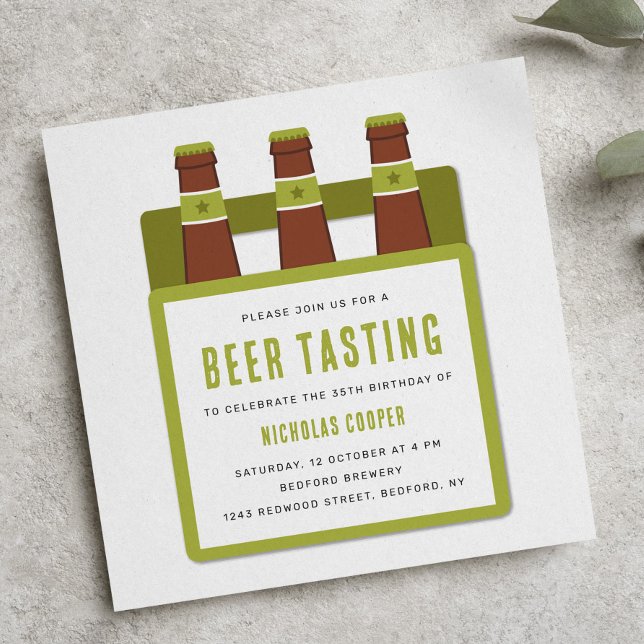 Beer Tasting Birthday Party Invitation Green (beer tasting party invitation)