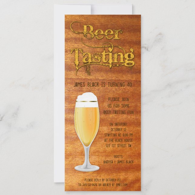 Beer Tasting Birthday Party Invitation - Woodgrain (Front)