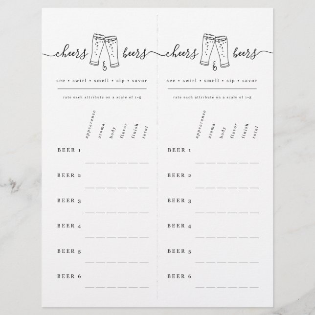 Beer Tasting Rating Scorecard Custom Letterhead (Front)