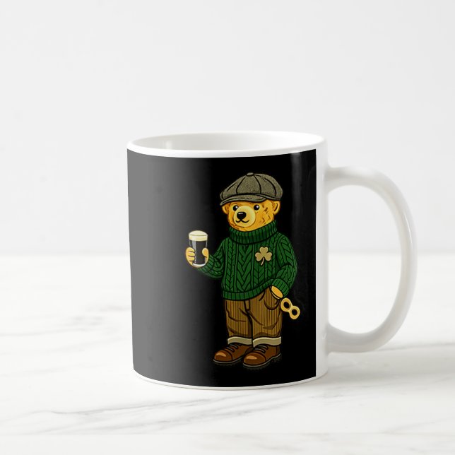 Beer teddy bear feeling lucky drinking st coffee mug (Right)