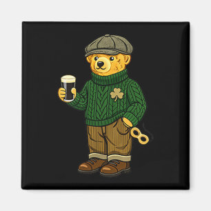 Beer teddy bear feeling lucky drinking st magnet