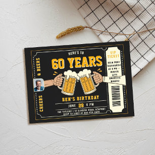 Beer Themed Black Ticket Men Adult Birthday Photo Invitation