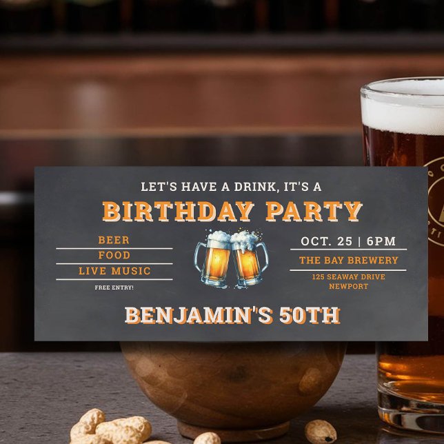 Beer Themed Brewery Men's 50th Birthday Black (men's 50th birthday party invitation beer themed brewery backyard oktoberfest chalk board)