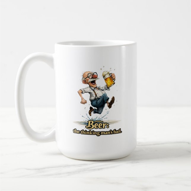 Beer Thinking Man’s Fuel Funny Cartoon Tee Coffee Mug (Left)