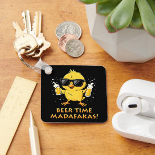 Beer Time Madafakas Funny Meme Duck Goose Retro Key Ring